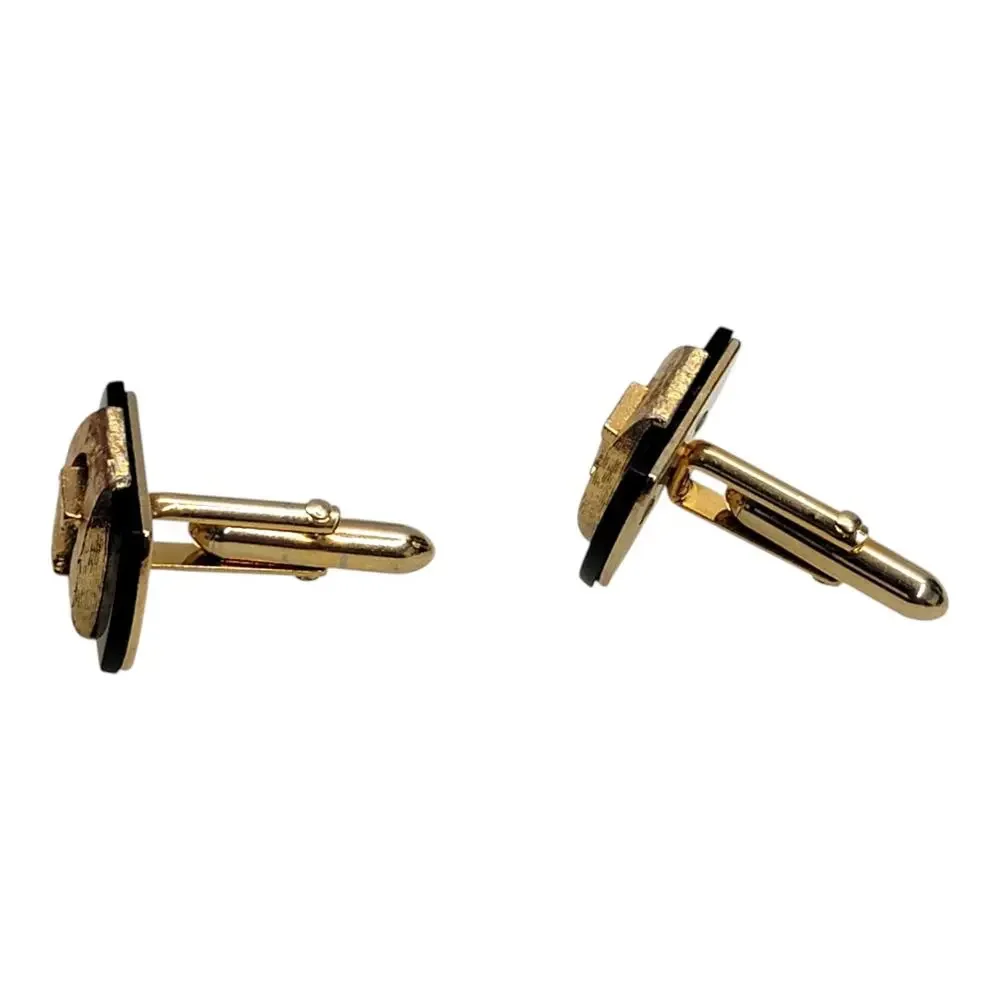 Vintage Swank Initial T Cufflinks Gold Tone Black Monogram Mid Century Mens